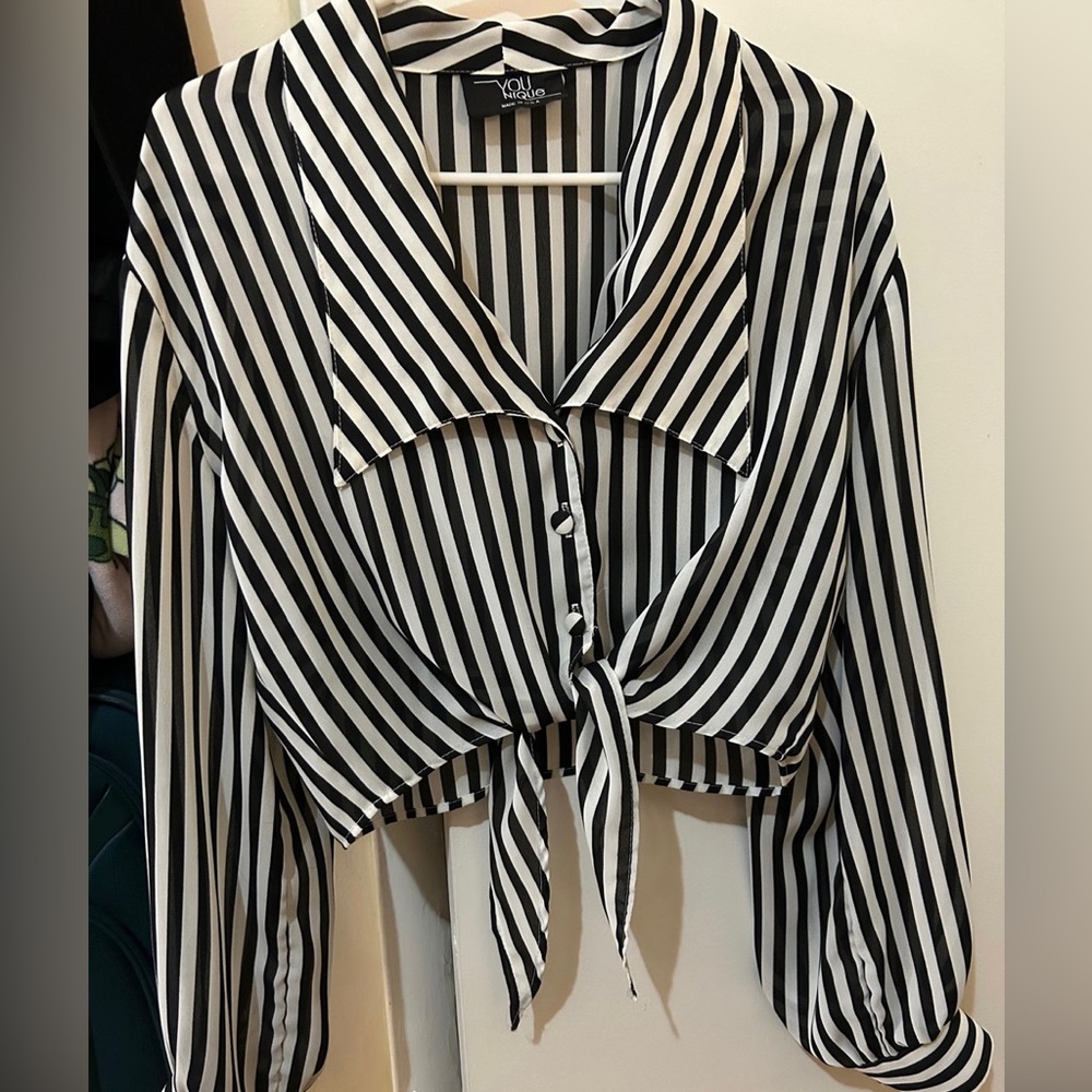 Black and white striped crop top